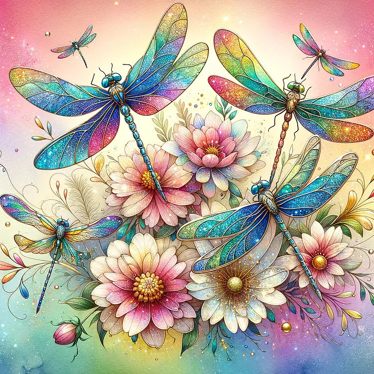 Flowers Dragonfly 30*30CM (Canvas) Full Round Drill Diamond Painting gbfke