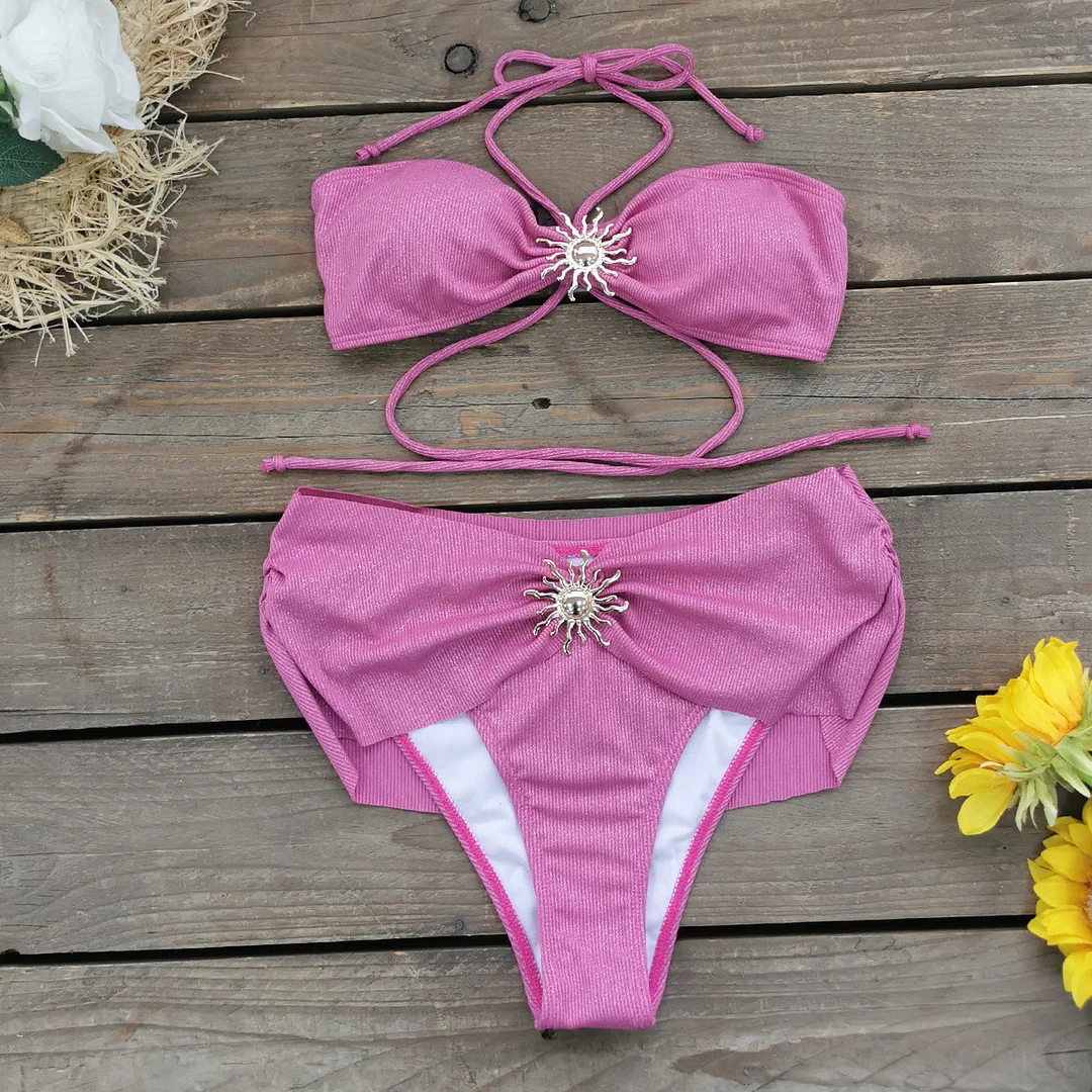 Uveng Hanging Neck Strap With Chest-Skinny Body Swimsuit Woman 2025 New High-Waisted Bikini Sexy Bikini
