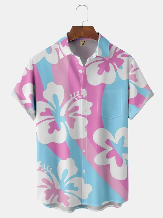 Floral Chest Pocket Short Sleeve Hawaiian Shirt