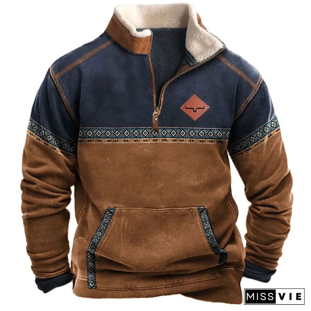 Retro Unisex Contrast Polo Casual Sweatshirt