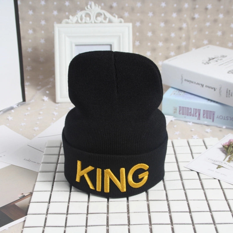 Domestic Explosions KING Embroidered Knitted Hat QUEEN Couple Winter Women’s Wool Hat