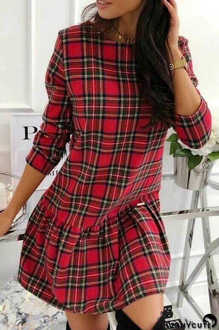 Fashion Plaid SMandarin Collar Princess Dresses