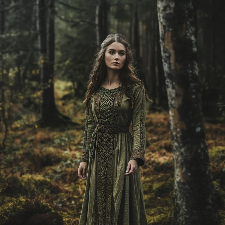 Vintage Viking Tribal Celtic Knot Patterns Crew Neck Mixi Dress