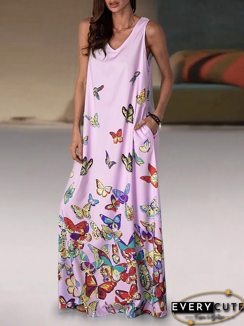 Casual Cotton-Blend V Neck Weaving Dress