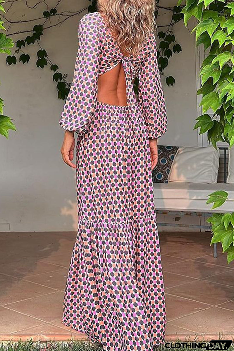 Sexy Geometric Print Asymmetrical V Neck Printed Dress Dresses