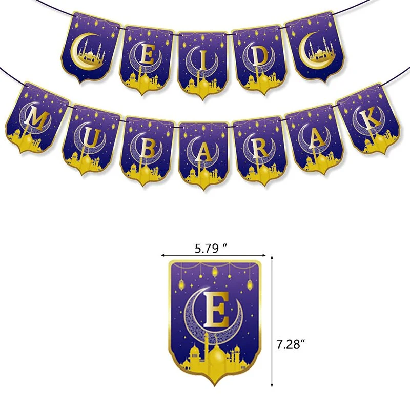 1Set EID MUBARAK Banner Gold Purple Latex Balloons Cake Toppers For Muslim Ramadan Kareem Festival Party DIY Decoration Supplies