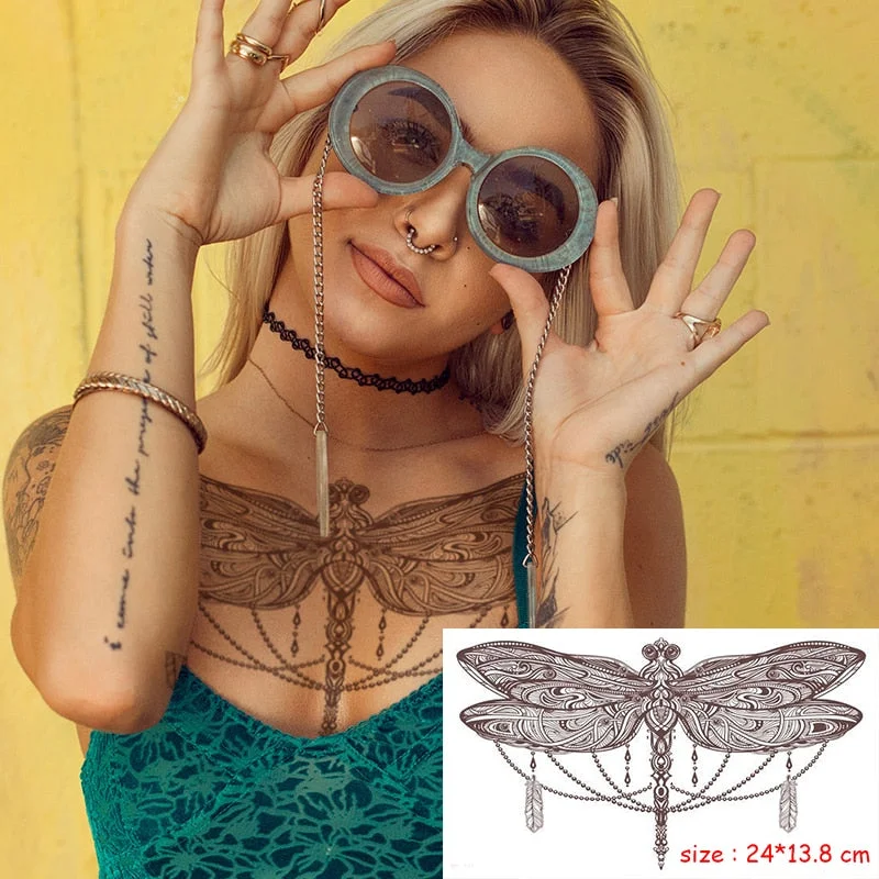 Temporary Tattoo Sticker Plant Leaf Flower Like Butterfly Sexy Chest Back Fake Tatoo Waterproof Flash Tatto Art for Woman Girl