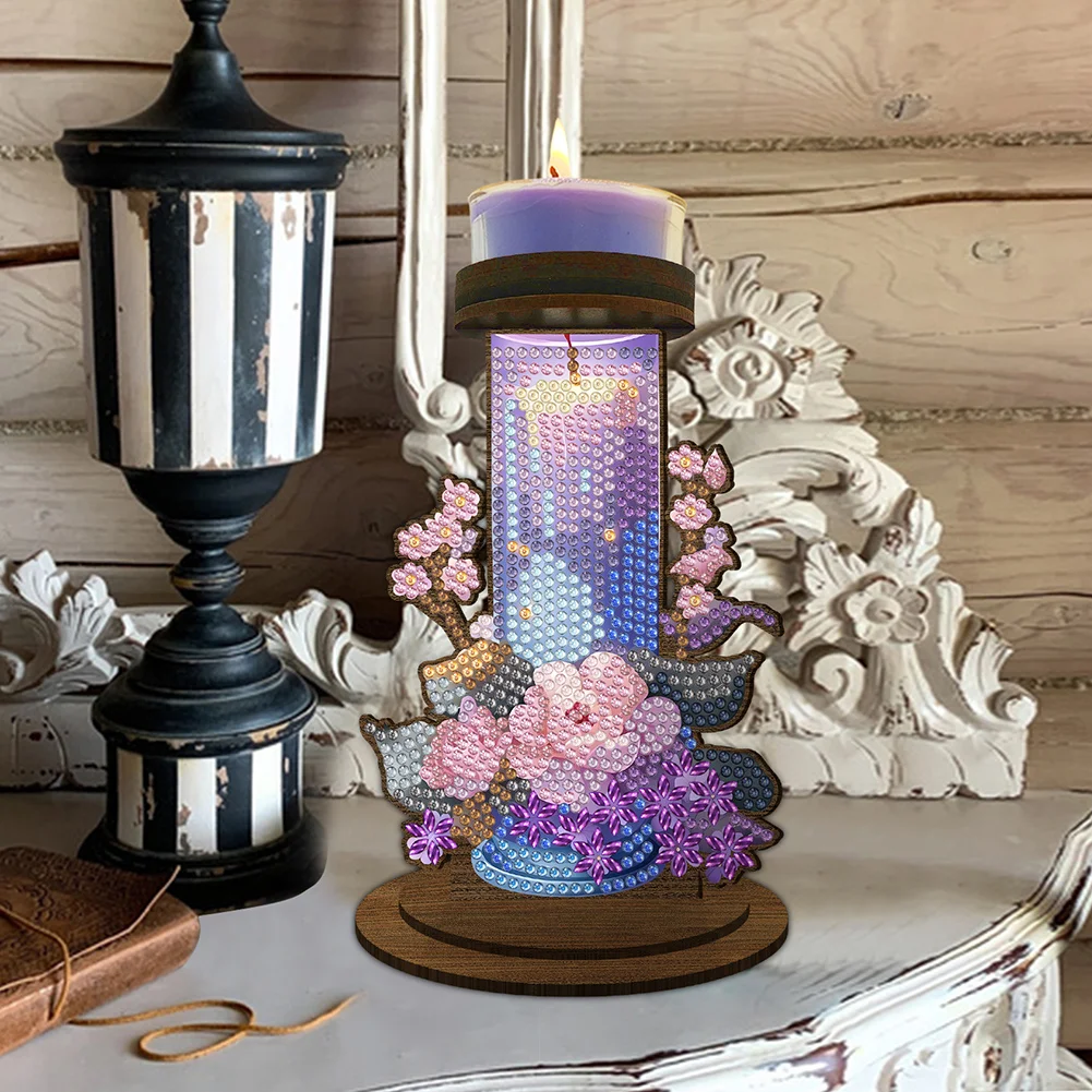 Wooden Flower Candle 5D DIY Diamond Painting Candle Holder Decor for Home Office