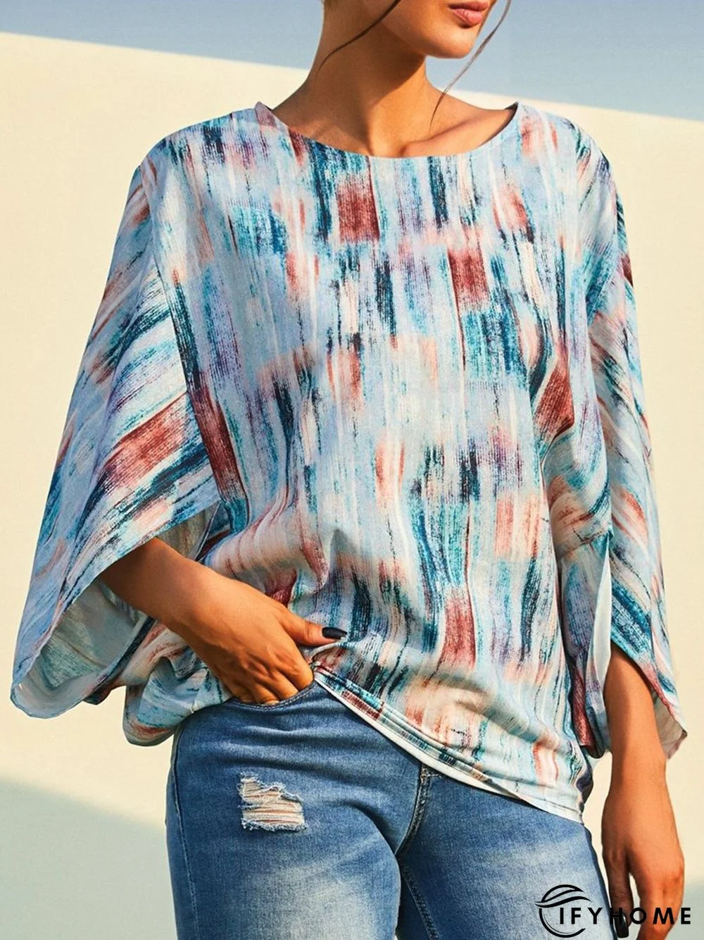 Crew Neck Abstract Casual Top | IFYHOME