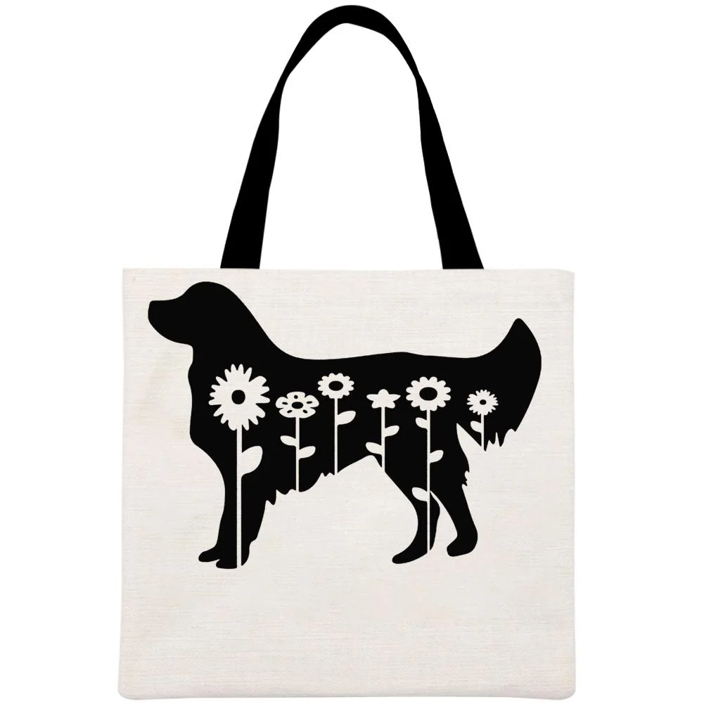 Linen Tote Bag - Golden Retriever Flower