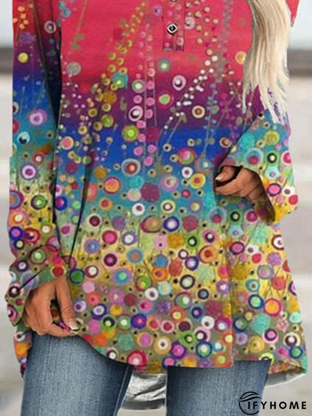 Multicolor Floral Printed Long Sleeve Casual Tunic T-Shirt | IFYHOME