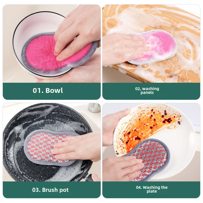 Kitchen Dishwashing Sponge Does Not Hurt The Pan Scouring Pad Household Double-sided Cleaning Cloth Brush Pan Dish Cloth Double-sided Magic Wipe