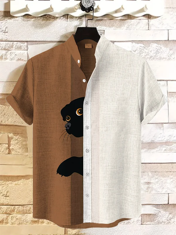 Men's Funny Sneaky Dog Art Print Casual Shirt
