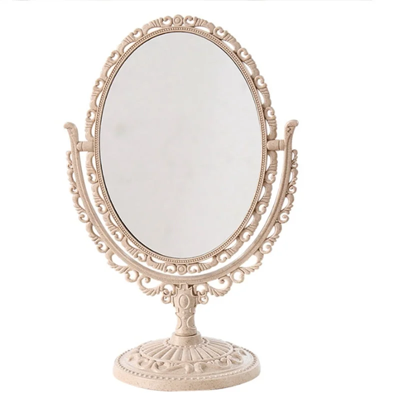 W&G Girl Woman Makeup Mirror Double-Sided Rotating Table Mirror European Retro Round Mirror