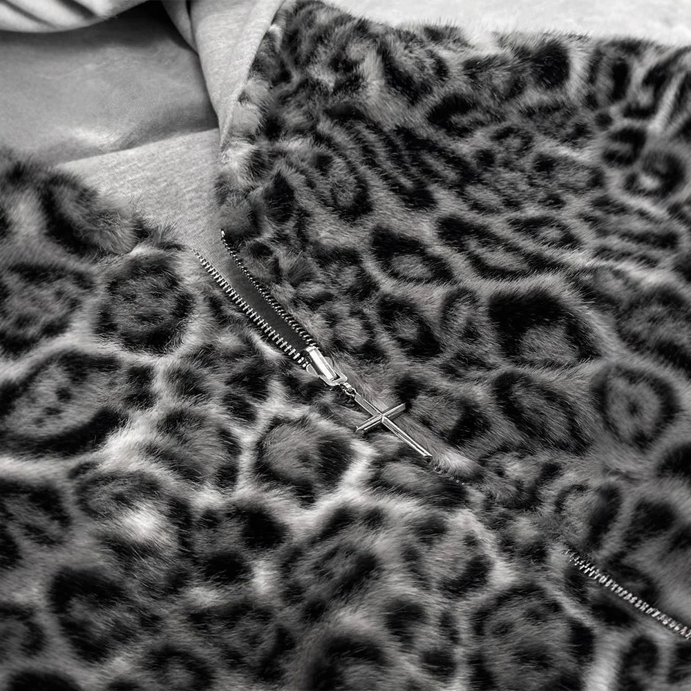 Street Casual Retro Lined Leopard Print Zip-up Hoodie