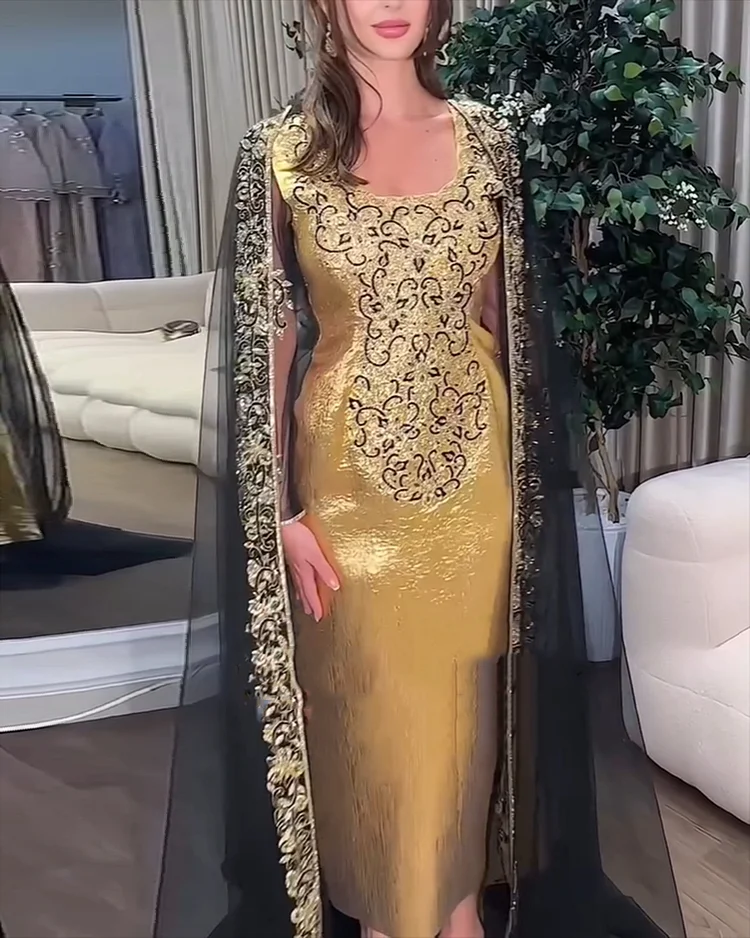 Women's Mesh Shawl Embroidery Dress