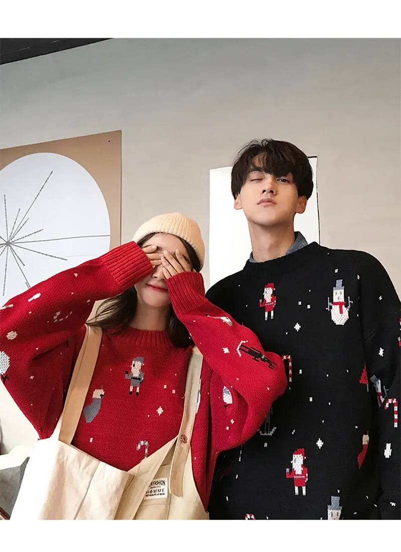Christmas Knit Sweater Women Man Oversize Pullover Navidad Couple Women Sweater Autumn Winter Patchwork Sweater Jacket