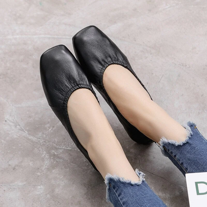 Glglgege 2019 Women Shoes Woman Genuine Leather Flat Shoes Female Casual Work Ballet Flats Women Flats Larger size ladies shoes