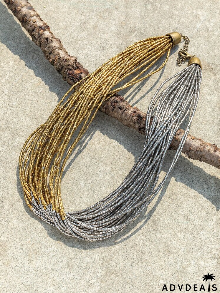 Layered Beaded Necklace & Drop Earrings