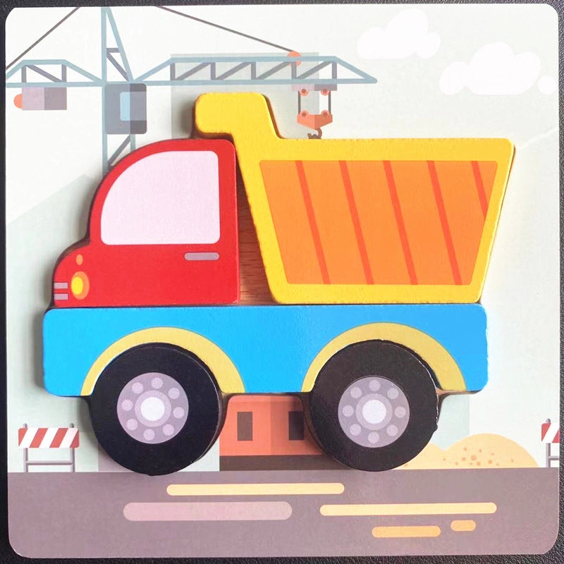 Kindergarten Children’s Enlightenment Early Education Cognition Cartoon Animal Cognition Hand-held Board Wooden Three-dimensional Puzzle Wooden Toys