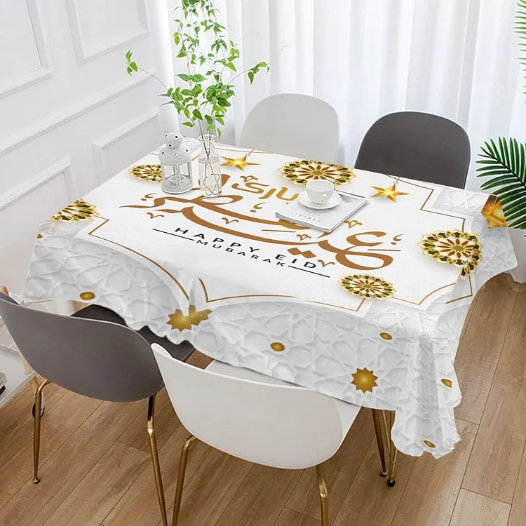 Ramadan Mubarak Tablecloths Eid Mubarak Party Table Decorations Rectangle Table Cover for Eid Al-fitr Dinning Room Party Decor
