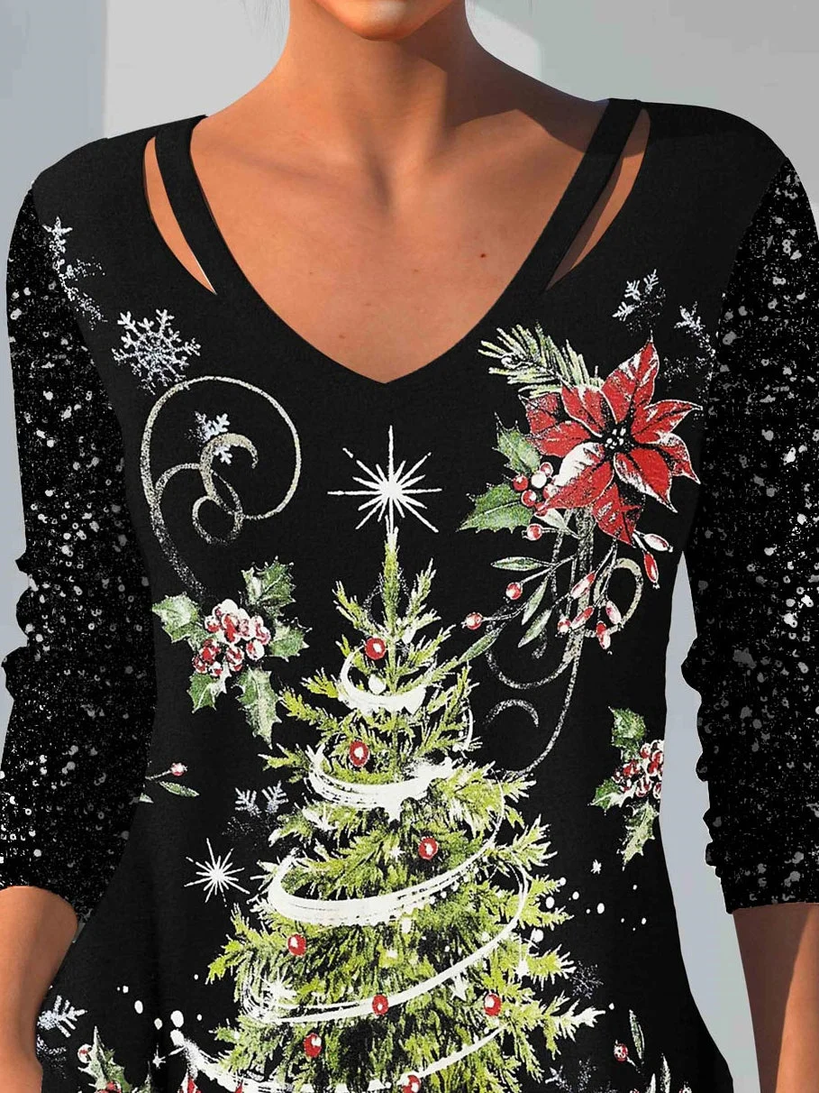 Women Half Sleeve V-neck Solid Color Dress