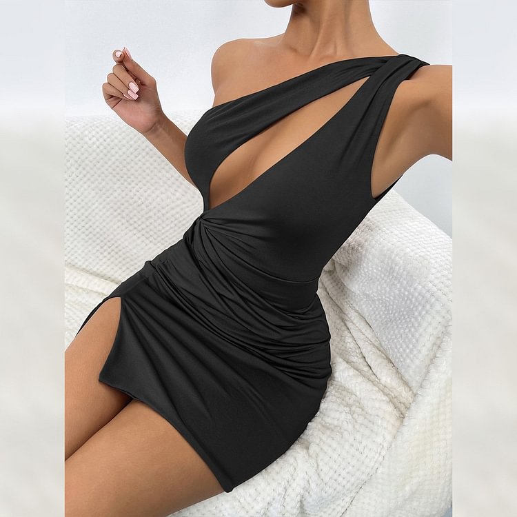 Promsstyle One shoulder sexy hollow ruching skinny mini dress Prom Dress 2023