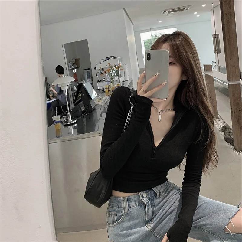 Brownm Brownm Quality 2023 Autumn Decoration Body Sexy Bottom Shirt With Korean Version Of Short Jacket Women With Long-Sleeved T-Shirt Women