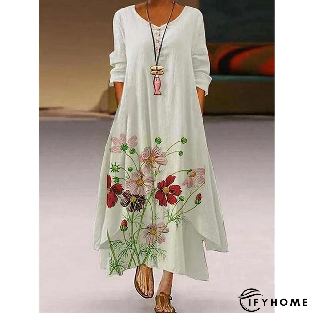 Women's Long Dress Maxi Dress Casual Dress Swing Dress Print Dress Animal Flower Casual Outdoor Daily Weekend Pocket Print Long Sleeve V Neck Dress Loose Fit Light Green Pink Purple Fall Spring S M L | IFYHOME
