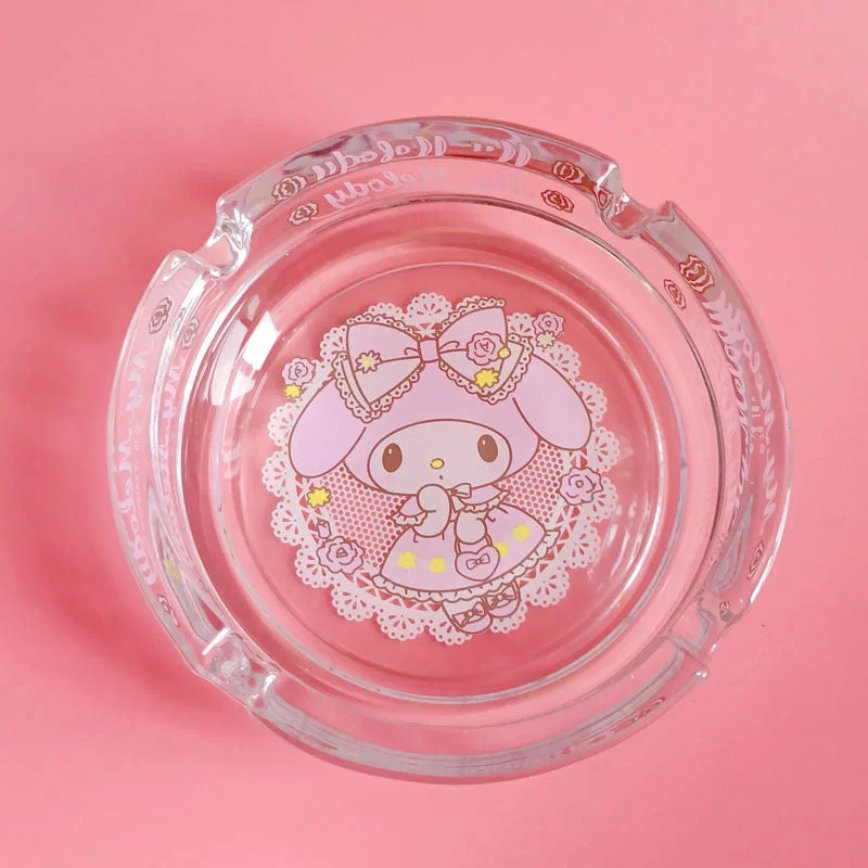 W&G Cartoon Cute Glass Crystal Melody Circular Ashtray Kitty Girl Bomb Ash Ashtray Home Living Room Decor Gift For Boyfriend