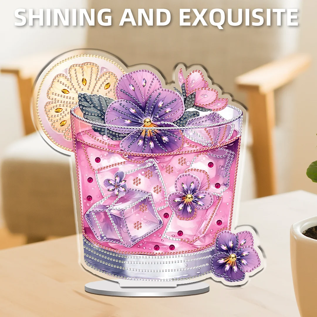 Drink DIY 2D Flat Print Acrylic Desktop Diamond Art Kits 24x22cm Desktop Decor