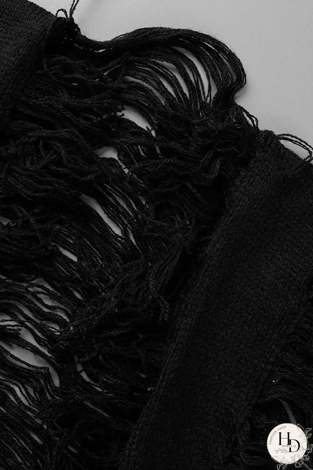 Black Fashion Casual Solid Tassel Patchwork Cardigan Outerwear