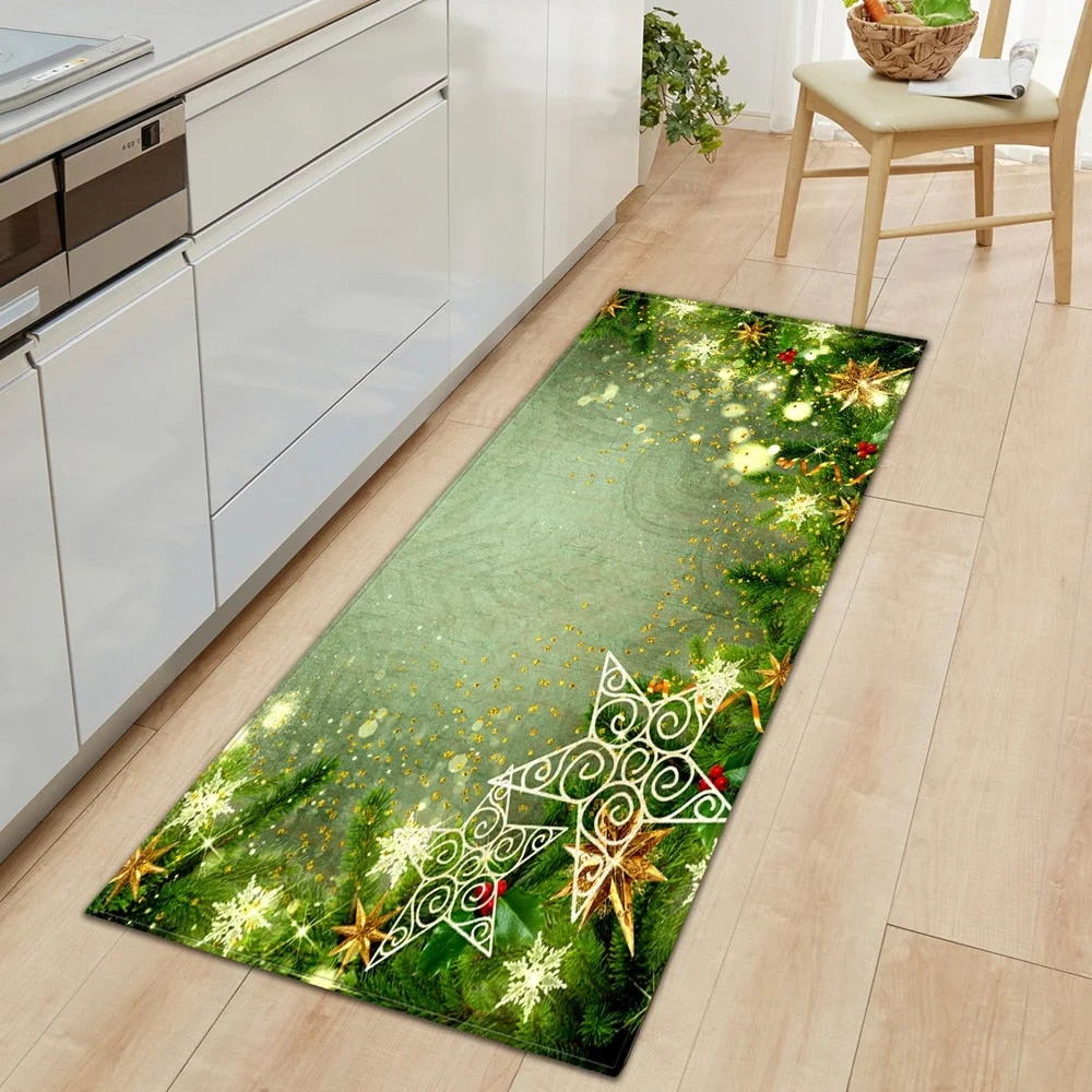 Christmas Kitchen Mat Rectangle Entrance Doormat Bedroom Home Floor Decoration Living Room Carpet Hallway Bathroom Anti-slip Rug