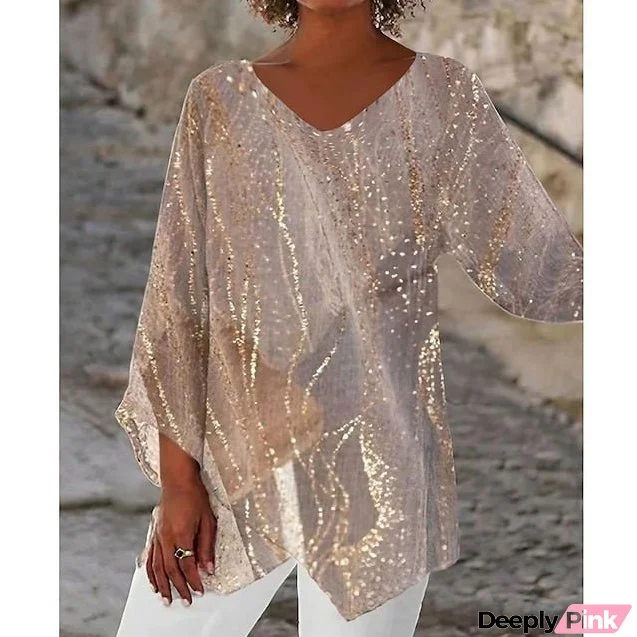 Women's Plus Size Shirt Blouse Tunic Graphic Floral White Red Blue Print Asymmetric Long Sleeve Streetwear Casual V Neck Regular Fit Spring Fall