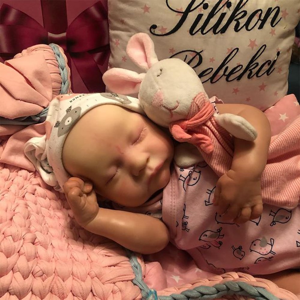 20" Lifelike Handmade Soft Silicone Reborn Newborn Baby Doll Set Asleep Reborn Girl Sunsan With “Heartbeat” and Sound