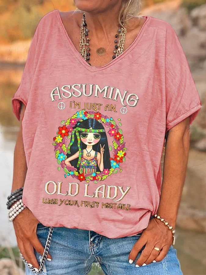 Women's Assuming I'm Just An Old Lady Print Casual T-Shirt