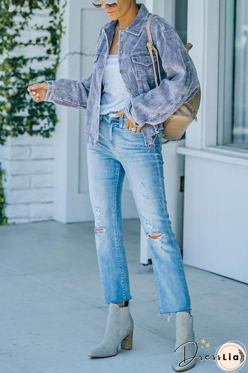 Frayed Hem Cropped Corduroy Jacket