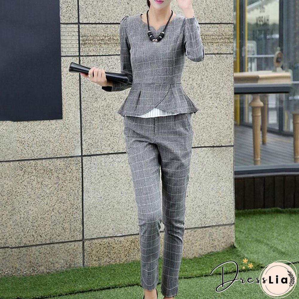 Women 2 Piece Set Matching Sets For Women Casual Outfits Womens Long Shirt Long Trousers Plaid 2 Sets Suits Office Lady Workwear