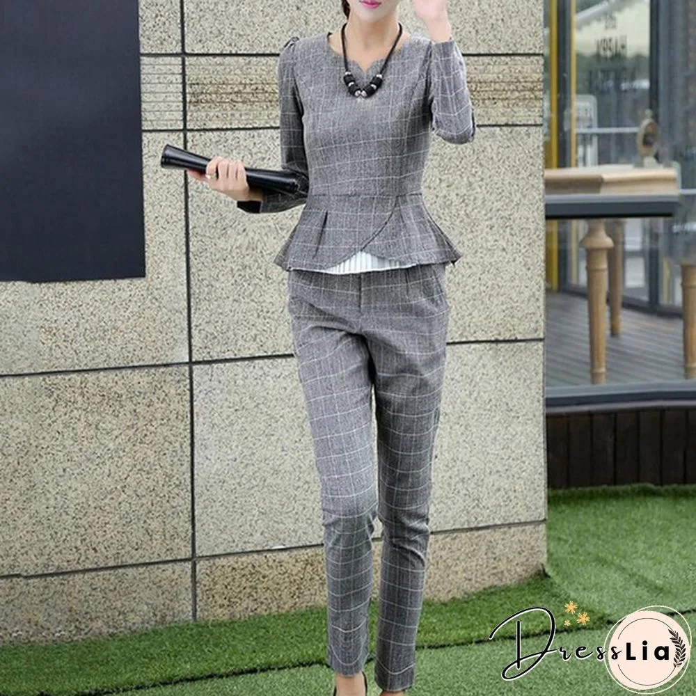Women 2 Piece Set Matching Sets For Women Casual Outfits Womens Long Shirt Long Trousers Plaid 2 Sets Suits Office Lady Workwear