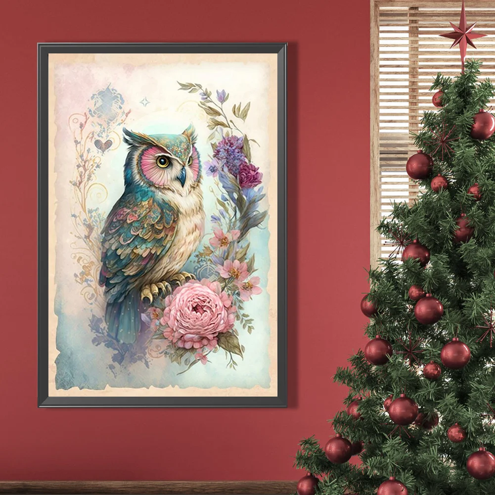 Diamond Painting - Full Round Drill - Flower Owl(Canvas|40*60cm)