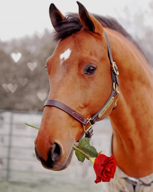 

Horse Holding Red Rose – Paint By Numbers - 40*50CM, 501 Original