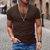 Men's Casual V-neck Solid Color Short-sleeved T-shirt by Inlyline
