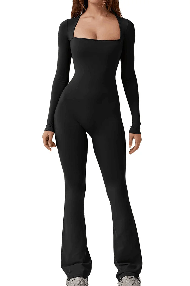 Women's Long Sleeve Square Neck Wide Leg Jumpsuit
