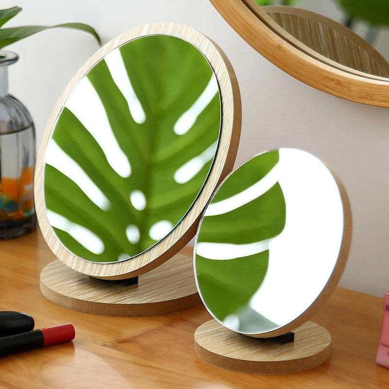 Desktop Makeup Mirror Folding Dormitory Mirror Cyber Celebrity Wooden Household Desktop Standing Small Mirror Women’s Beauty Mirror Dressing Mirror