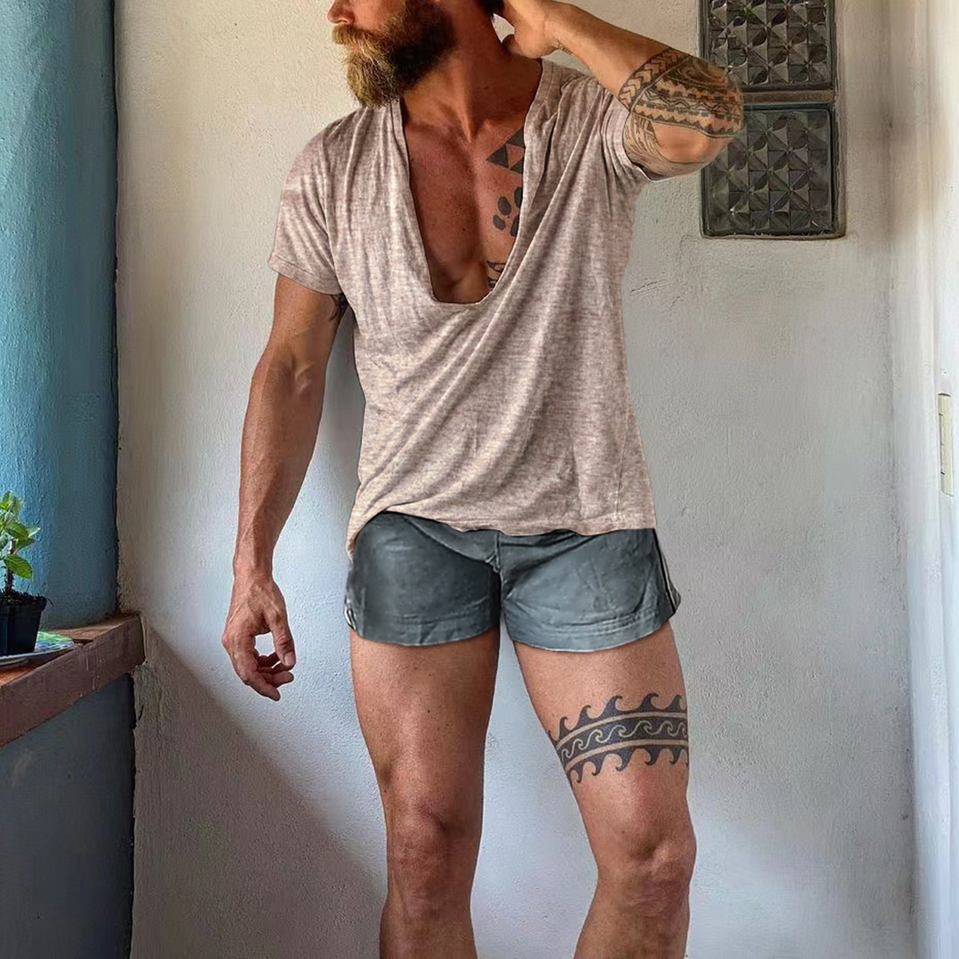 Men's Summer Casual V-Neck Cotton T-Shirt