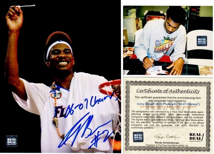 Corey Brewer Signed Florida Gators UF 8x10 Photo Poster painting with 2006-07 National Champs