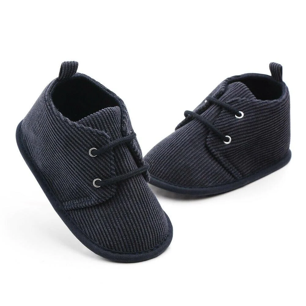 2019 Baby First Walkers Toddler Baby Boys Ribbed Solid Soft Sole Crib Shoes Sneakers Size Newborn to 18 Months