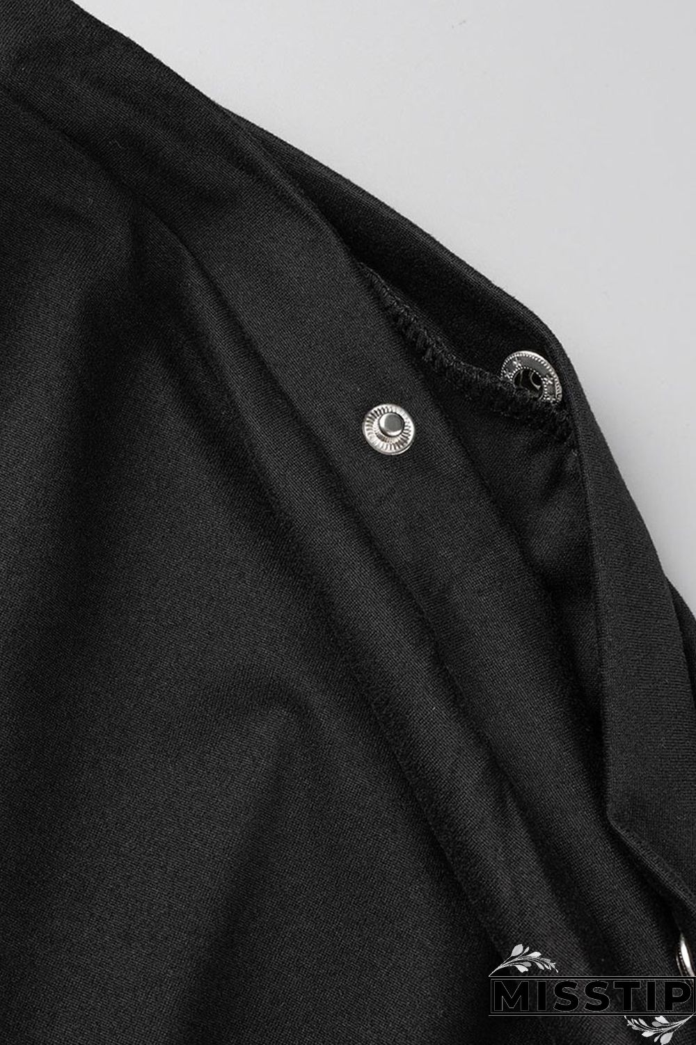 Black Casual Solid Patchwork Oblique Collar Short Sleeve Two Pieces