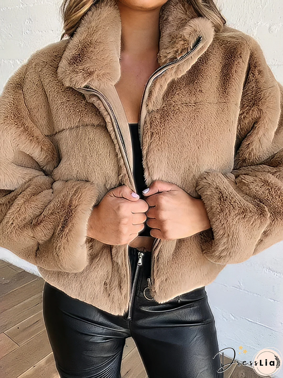 Faux Fur Zip Cardigan Plush Coat
