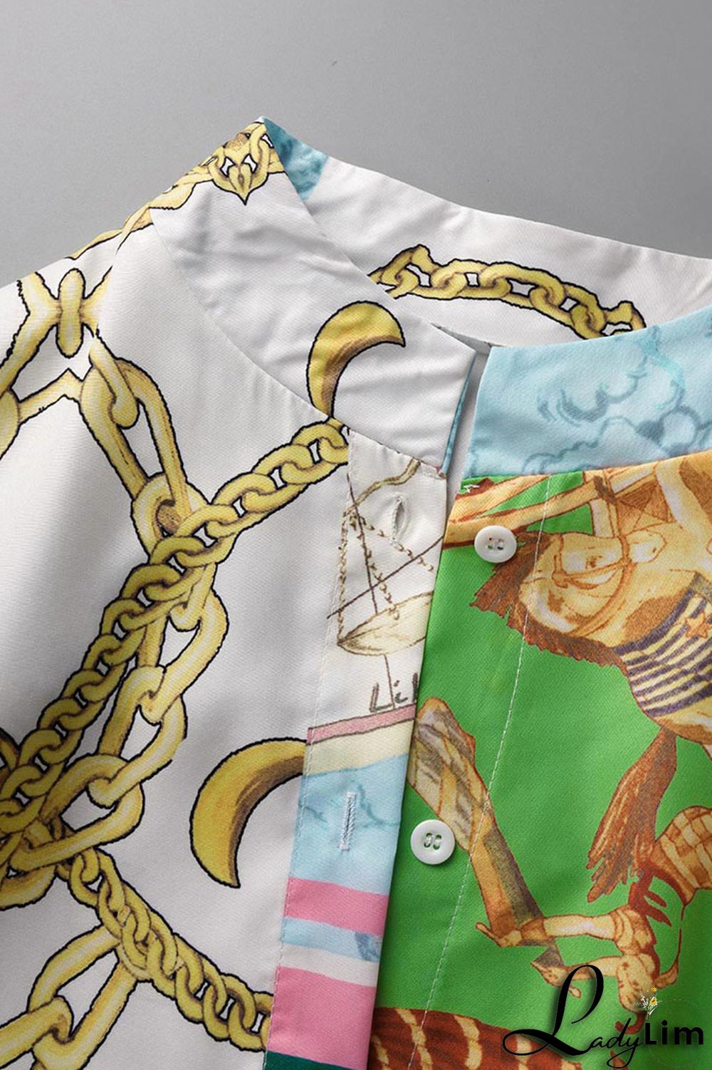 Gold Fashion Casual Print Patchwork V Neck A Line Dresses